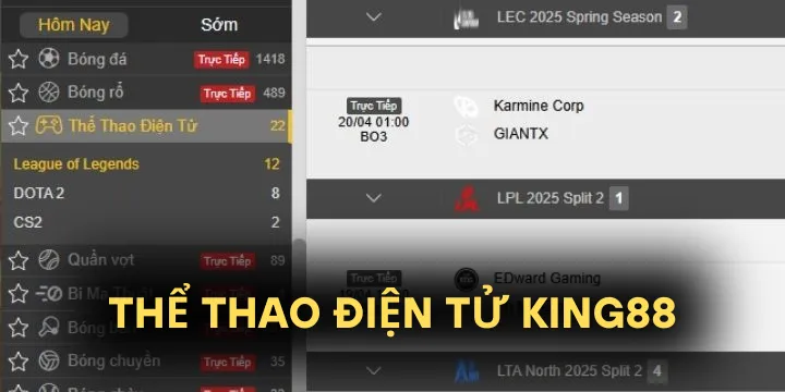 Thể thao điện tử king88 - Cược game chất với mọi kèo hot